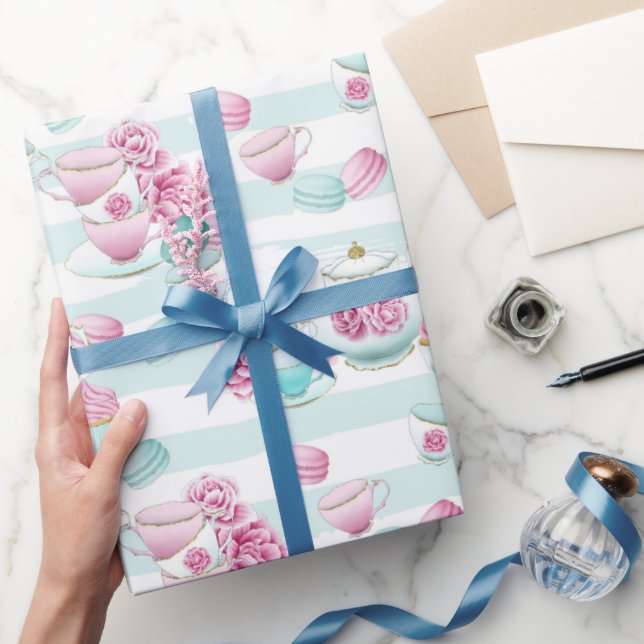 Cute floral tea party wrap wrapping paper (Gifting)