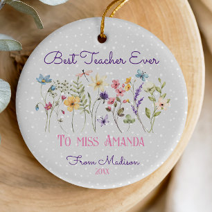 Cute floral Teacher Christmas pastel flowers Ceramic Tree Decoration