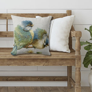 cute floral teal mint green embroidery bird cushion