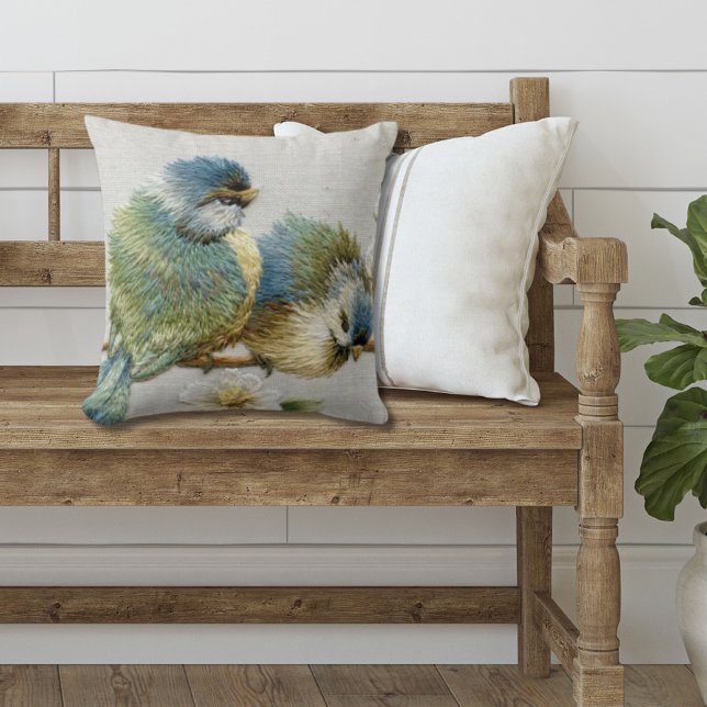 cute floral teal mint green embroidery bird cushion (Creator Uploaded)