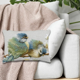 cute floral teal mint green embroidery bird decorative cushion