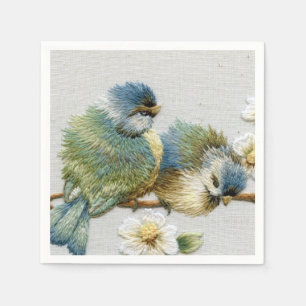 cute floral teal mint green embroidery bird napkin