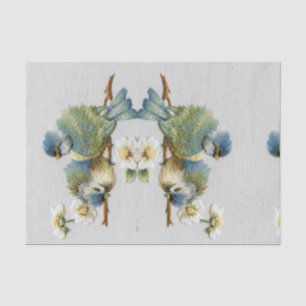 cute floral teal mint green embroidery bird tissue paper