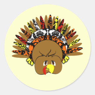 Cute Floral Thanksgiving Dinner Turkey Party Classic Round Sticker