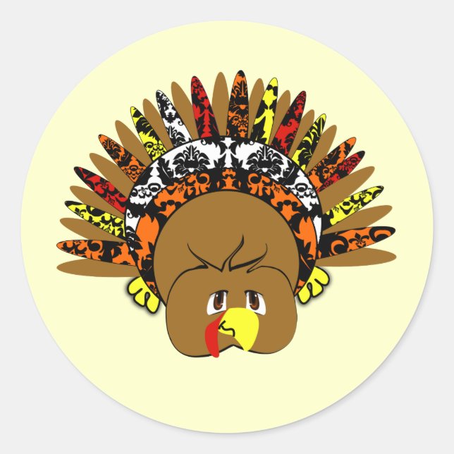 Cute Floral Thanksgiving Dinner Turkey Party Classic Round Sticker (Front)