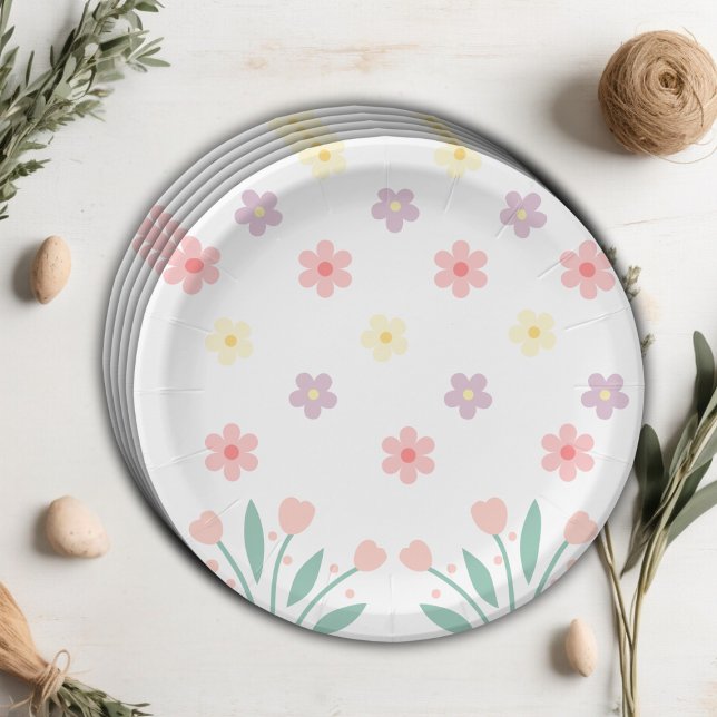 Cute Floral Tiny Hopper Bunny Baby Shower Paper Plate (Creator Uploaded)