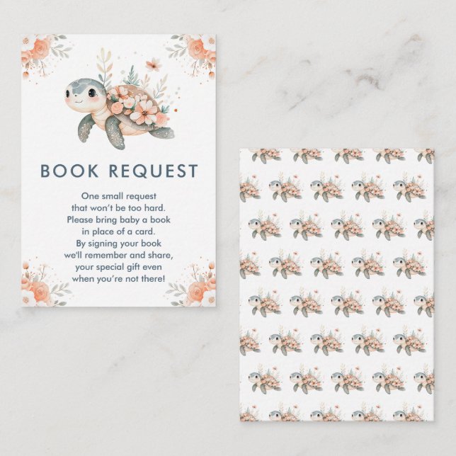 Cute Floral Turtle Baby Shower Book Request Enclosure Card (Front/Back)