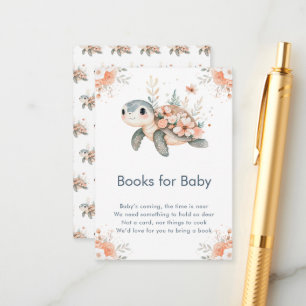 Cute Floral Turtle Baby Shower Books for baby Enclosure Card