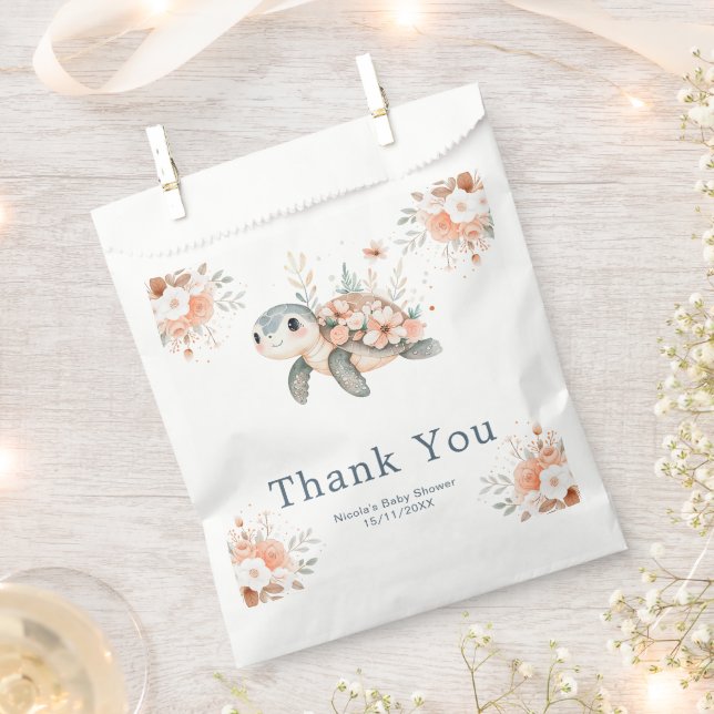 Cute Floral Turtle Baby Shower Favour Bags (Clipped)