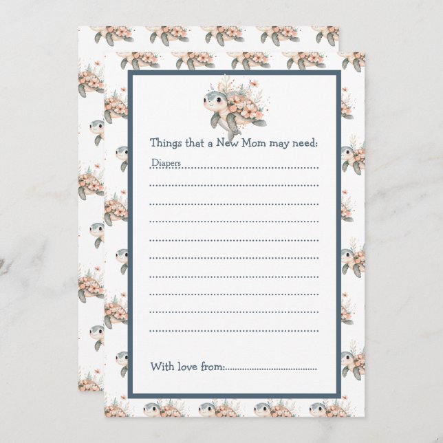 Cute Floral Turtle Baby Shower Invitation (Front/Back)