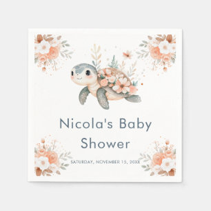 Cute Floral Turtle Baby Shower Napkin