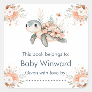 Cute Floral Turtle Baby Shower Square Sticker