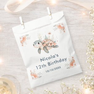 Cute Floral Turtle Birthday Party Favour Bags