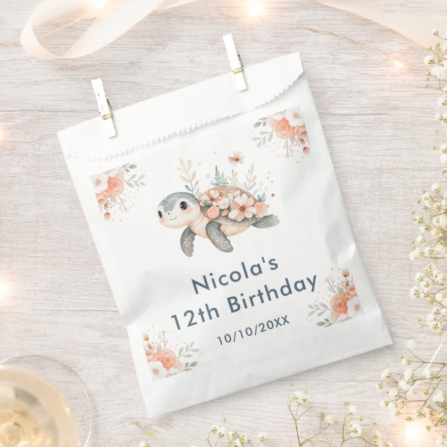 Cute Floral Turtle Birthday Party Favour Bags (Clipped)