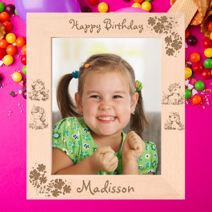 Cute Floral Unicorn Kids Birthday Gift Wooden Etched Frames