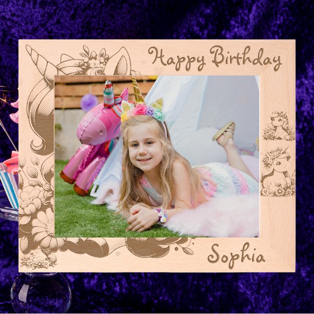  Cute Floral Unicorn Kids Birthday Gift Wooden Etched Frames (Creator Uploaded)