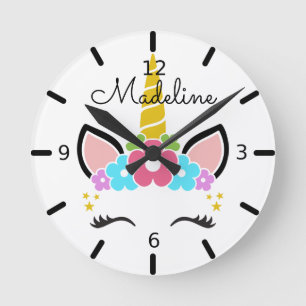 Cute Floral Unicorn Round Clock