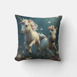 Cute floral Unicorns flying little pony      Throw Cushion