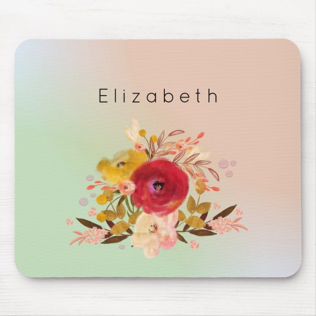 Cute Floral Watercolor Bouquet Personalised Mouse Mat (Front)