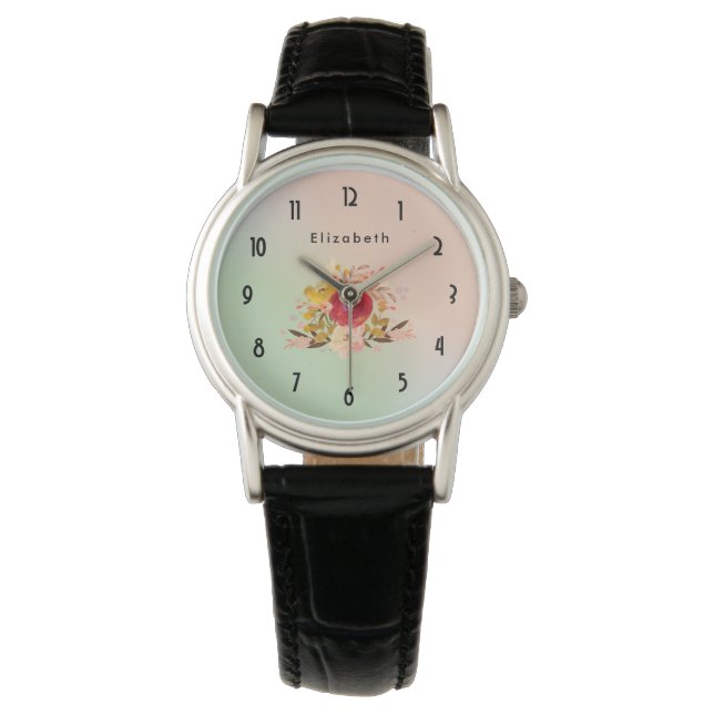 Cute Floral Watercolor Bouquet Personalised Watch (Front)