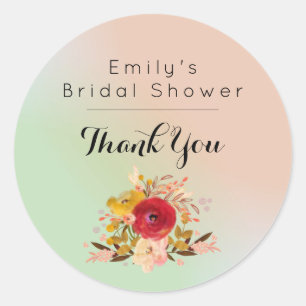 Cute Floral Watercolor Bouquet Thank You Classic Round Sticker