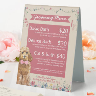 Cute Floral Watercolor Dog Grooming Services Menu