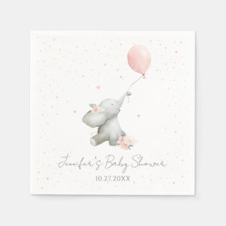 Cute Floral Watercolor Elephant with Balloon Napkin