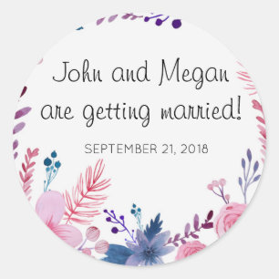 Cute Floral Wedding Classic Glossy Round Sticker