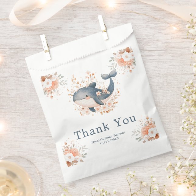 Cute Floral Whale Baby Shower Favour Bags (Clipped)