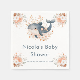 Cute Floral Whale Baby Shower Napkin