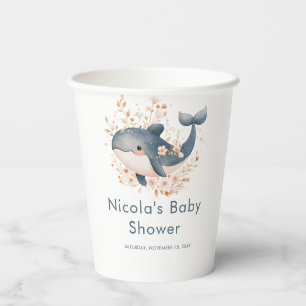 Cute Floral Whale Baby Shower Paper Cups