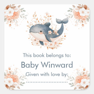 Cute Floral Whale Baby Shower Square Sticker