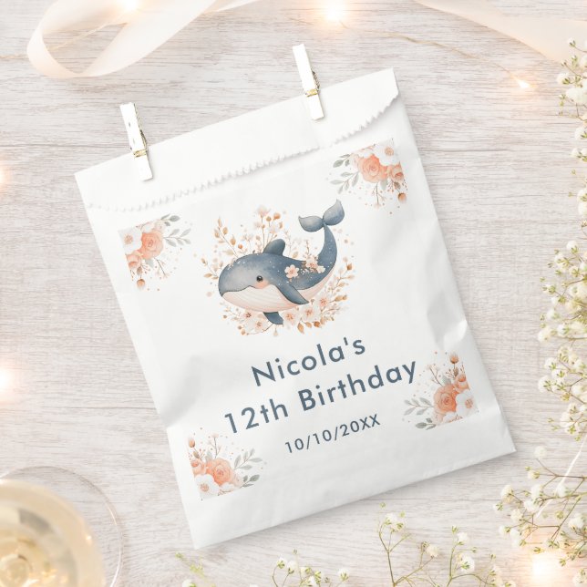 Cute Floral Whale Birthday Party Favour Bags (Clipped)