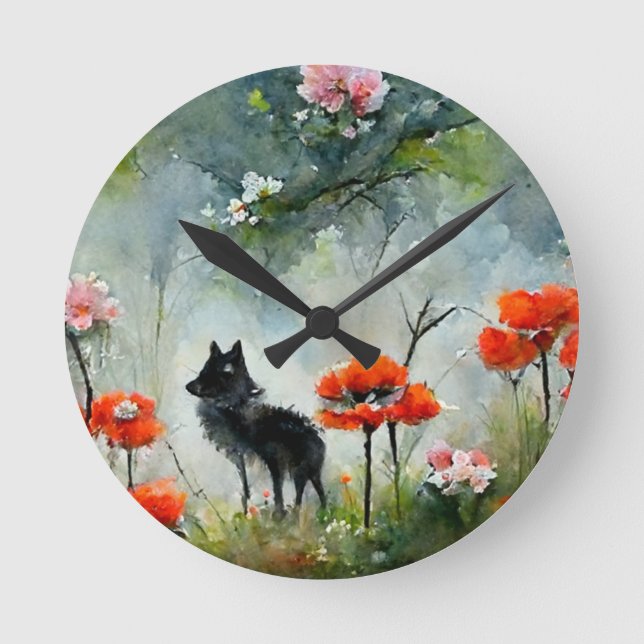 Cute floral wild animal   round clock (Front)