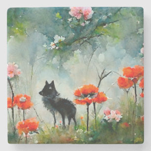 Cute floral wild animal square coaster