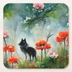 Cute floral wild animal square paper coaster