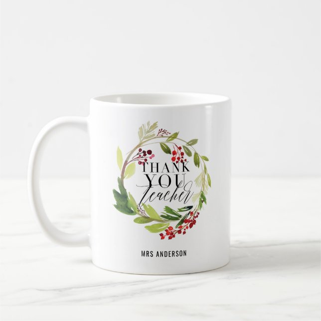 cute floral wreath elegant teacher   coffee mug (Left)