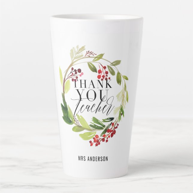 cute floral wreath elegant teacher   latte mug (Front)
