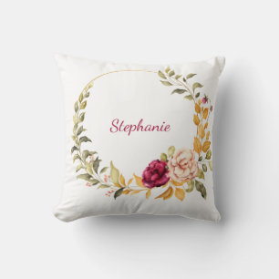 Cute Floral Wreath Monogrammed Cushion