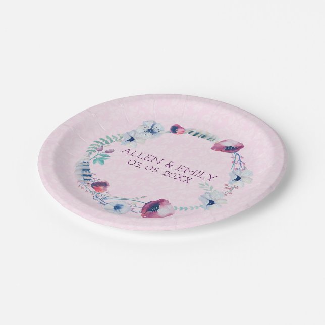 Cute Floral Wreath Paper Plate (Angled)