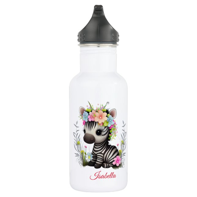 Cute Floral Zebra Kids School Wild Personalised  532 Ml Water Bottle (Right)