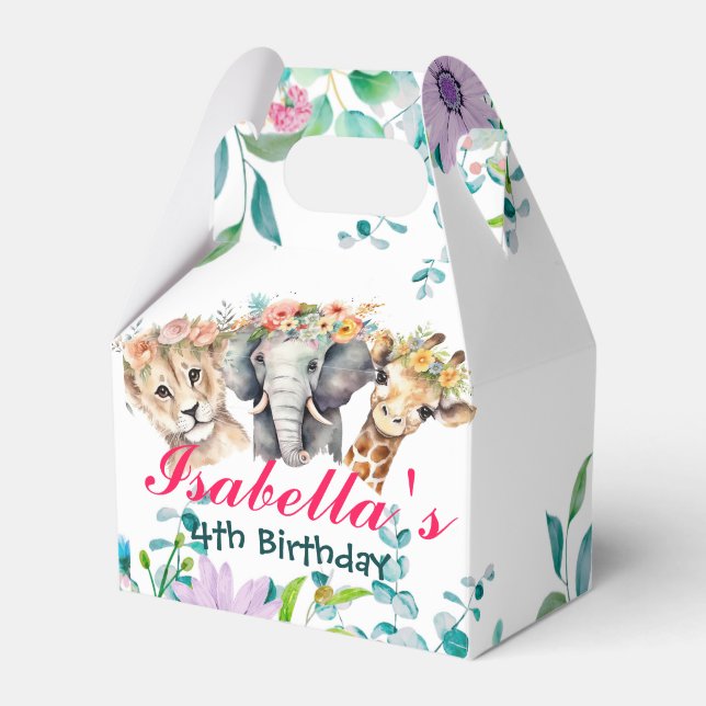Cute Floral zoo jungle Animals Birthday Welcome  Favour Box (Front Side)