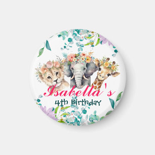 Cute Floral zoo jungle Animals Birthday Welcome  Magnet