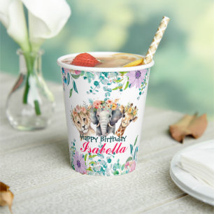 Cute Floral zoo jungle Animals Birthday Welcome Paper Cups