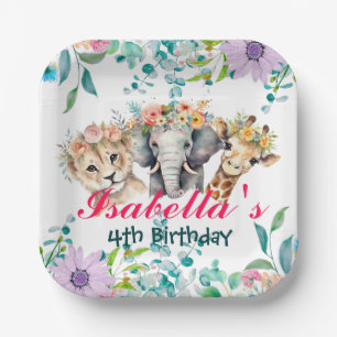 Cute Floral zoo jungle Animals Birthday Welcome Paper Plate