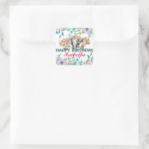 Cute Floral zoo jungle Animals Birthday Welcome  Square Sticker