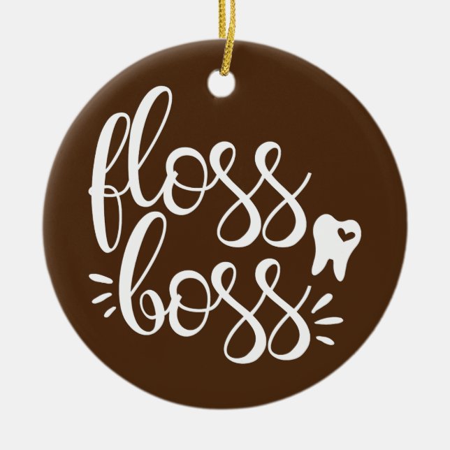 Cute Floss Boss Dentist Dental Hygienist RDH Ceramic Tree Decoration (Front)