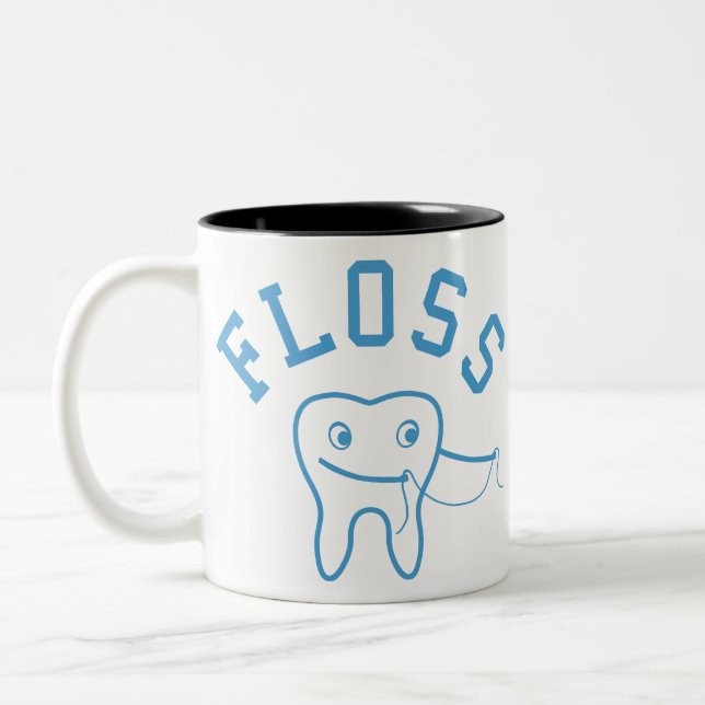 Cute Floss Tooth Two-Tone Coffee Mug (Left)