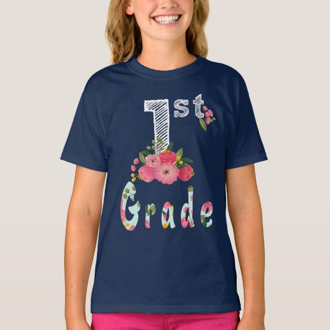 Cute Flower 1st Grade Back to school T-Shirt (Front)