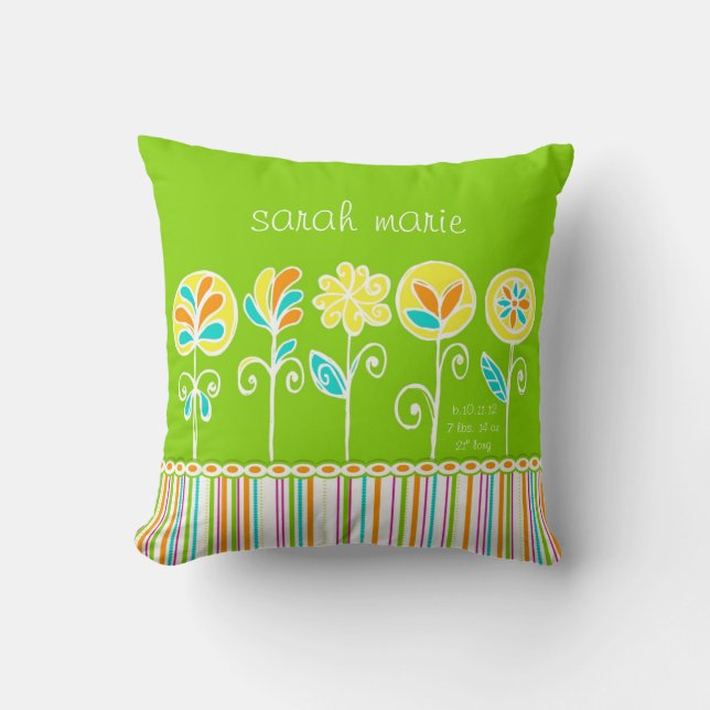 Cute Flower and Stripes Customisable Baby Cushion (Front)